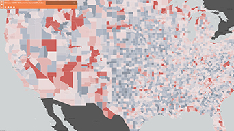 Colorful Chmura COVID-19 Economic Vulnerability Index dashboard map